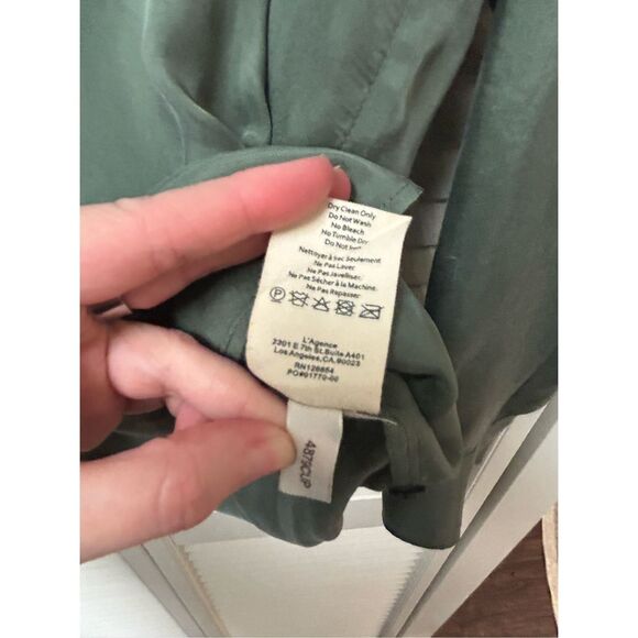 L'Agence Lunetta Sage Green Satin Button Up Long Sleeve Shirt Blouse, Sz Small - Picture 5 of 9